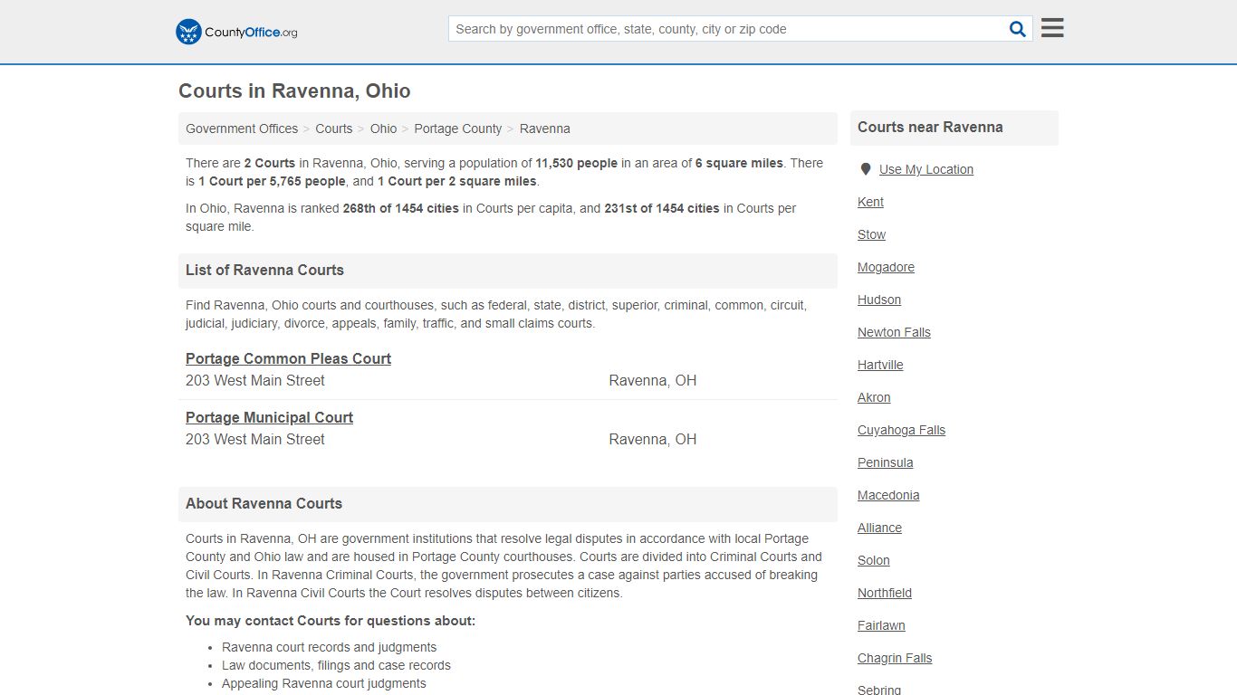 Courts - Ravenna, OH (Court Records & Calendars)