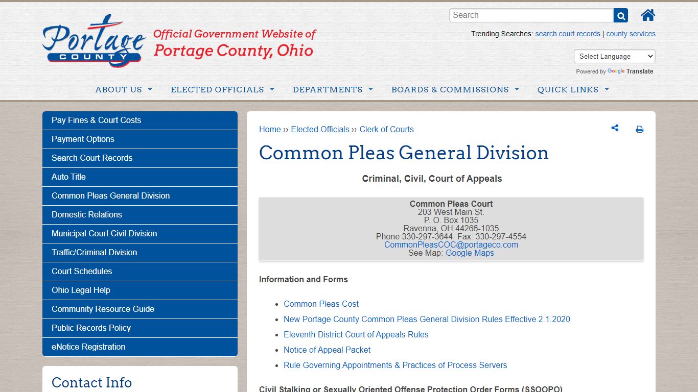 Common Pleas General Division | Portage County OH